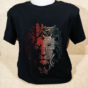 Leo Lion Bling Rhinestone Short Sleeve T-shirt -#B